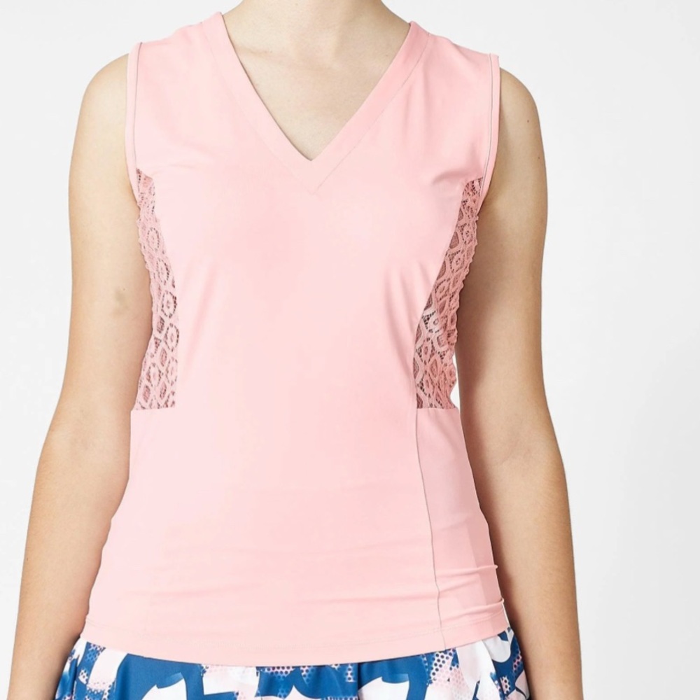 Original Penguin Women's Size Large Pink V-Neck Sleeveless Lace Accent Tank